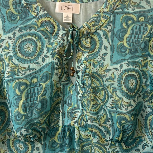 LOFT Women's Green Patterned Top - Picture 2 of 6